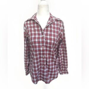 Vintage 70s LL Bean Button Down Shirt Women M Sz 10 Red White 100% Cotton Plaid
